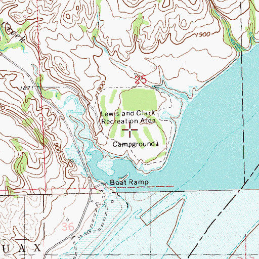 Topographic Map of Lewis and Clark Recreation Area, ND