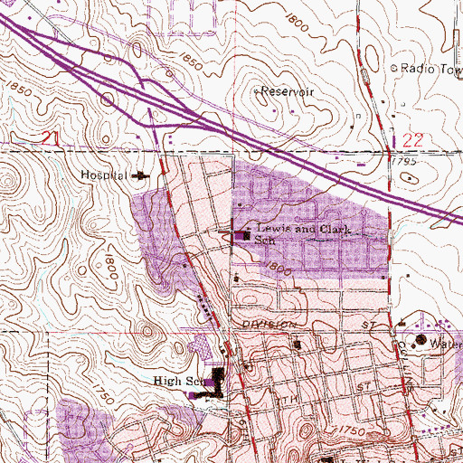 Topographic Map of Lewis and Clark Elementary School, ND