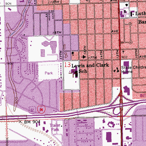 Topographic Map of Lewis and Clark Elementary School, ND