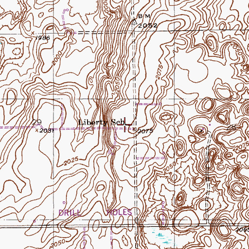 Topographic Map of Liberty School, ND