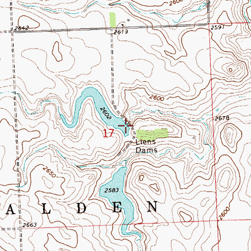 Topographic Map of Liens Dams, ND