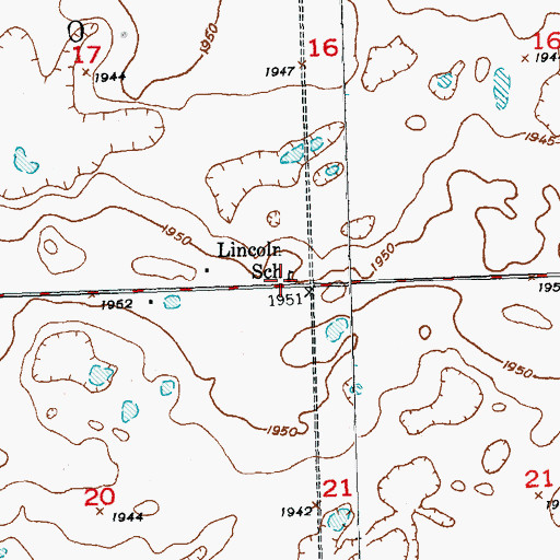 Topographic Map of Lincoln School, ND