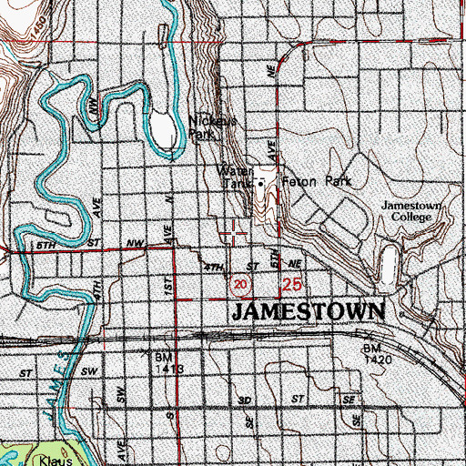 Topographic Map of Lincoln Elementary School, ND
