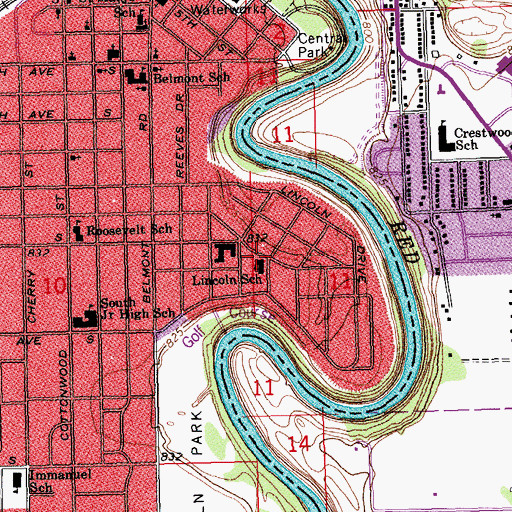 Topographic Map of Lincoln School, ND