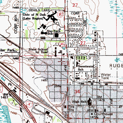 Topographic Map of Lincoln School, ND