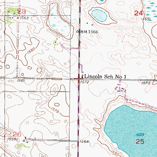 Topographic Map of Lincoln School Number 1, ND