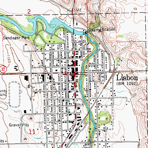 Topographic Map of Lisbon, ND