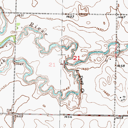 Topographic Map of Little Deep Creek, ND