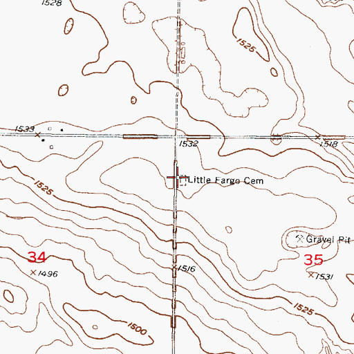 Topographic Map of Little Fargo Cemetery, ND