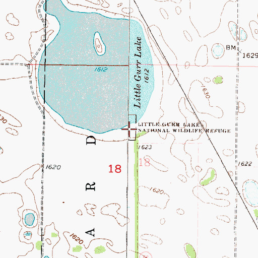 Topographic Map of Little Gurr Lake National Wildlife Refuge, ND
