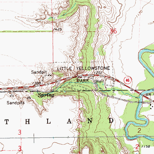 Topographic Map of Little Yellowstone Park, ND