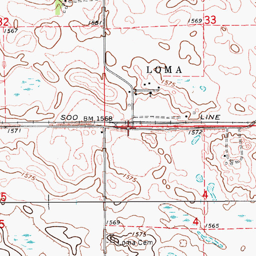 Topographic Map of Loma, ND