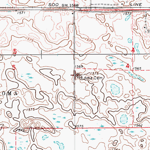 Topographic Map of Loma Cemetery, ND