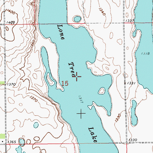 Topographic Map of Lone Tree Lake, ND