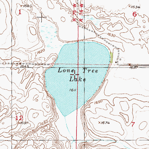 Topographic Map of Lone Tree Lake, ND