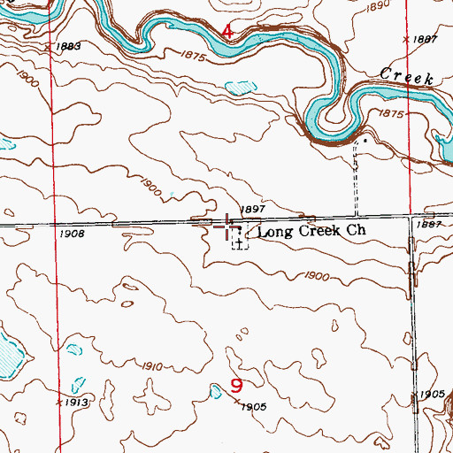 Topographic Map of Long Creek Church, ND