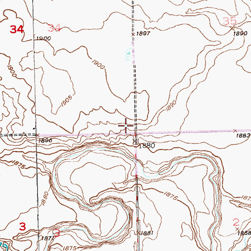 Topographic Map of Long Creek School, ND