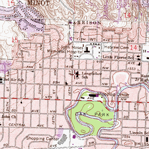 Topographic Map of Longfellow Elementary School, ND