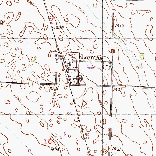 Topographic Map of Loraine, ND