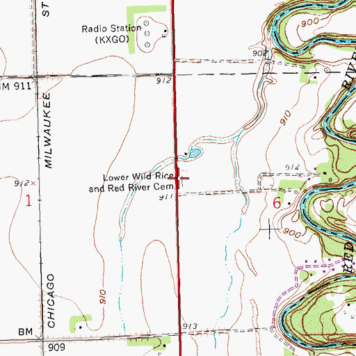 Topographic Map of Lower Wild Rice and Red River Cemetery, ND