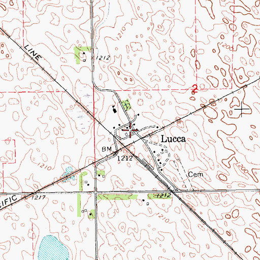 Topographic Map of Lucca, ND