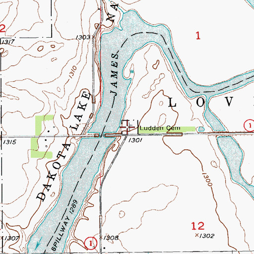 Topographic Map of Ludden Cemetery, ND