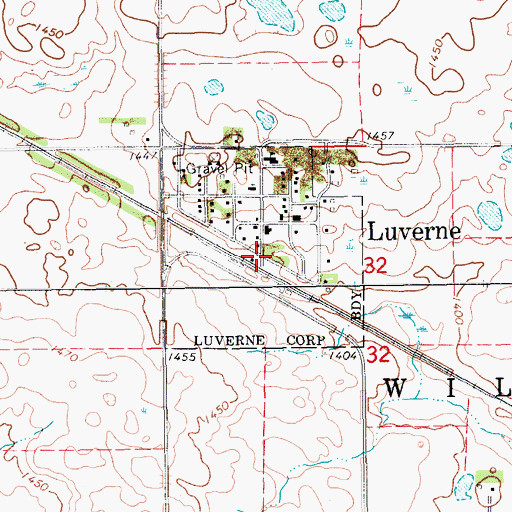 Topographic Map of Luverne, ND