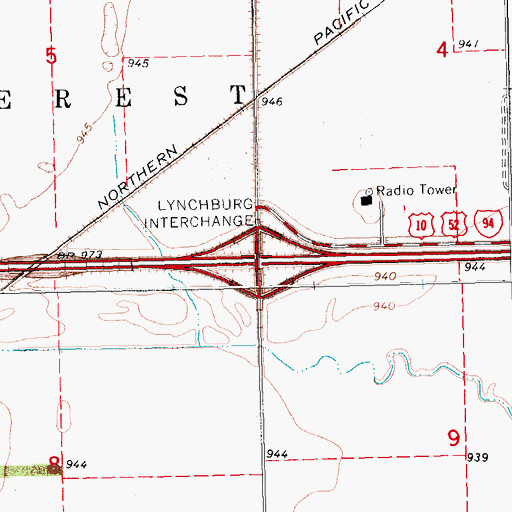 Topographic Map of Lynchburg Interchange, ND