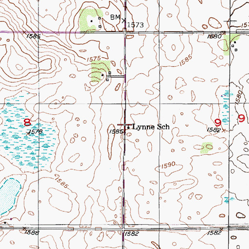 Topographic Map of Lynne School, ND