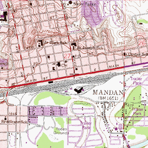 Topographic Map of Mandan, ND