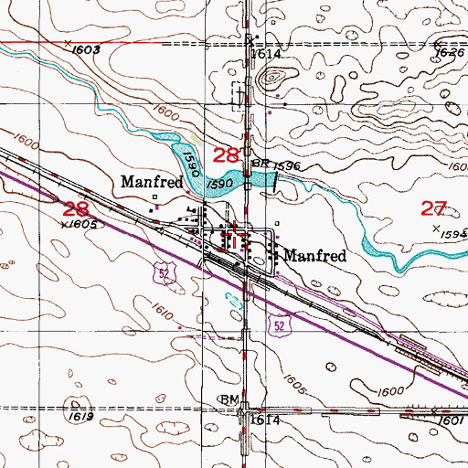Topographic Map of Manfred, ND