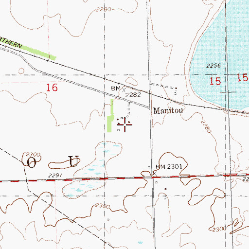Topographic Map of Manitou, ND