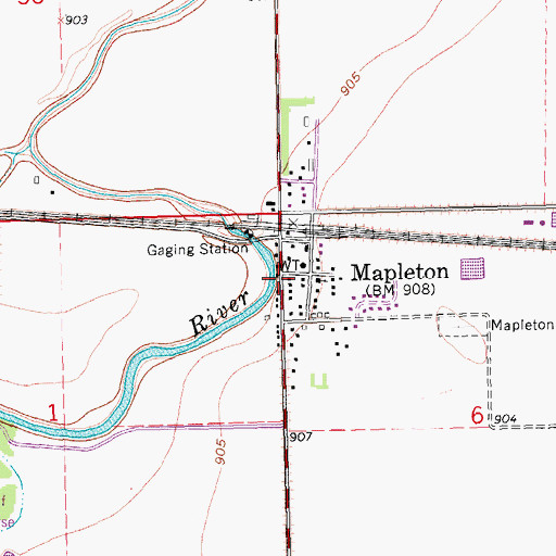 Topographic Map of Mapleton, ND