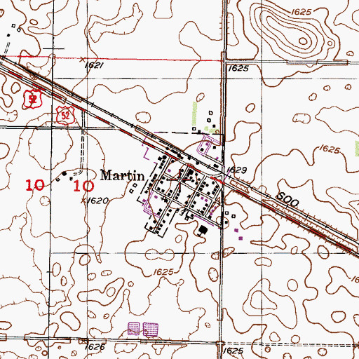 Topographic Map of Martin, ND