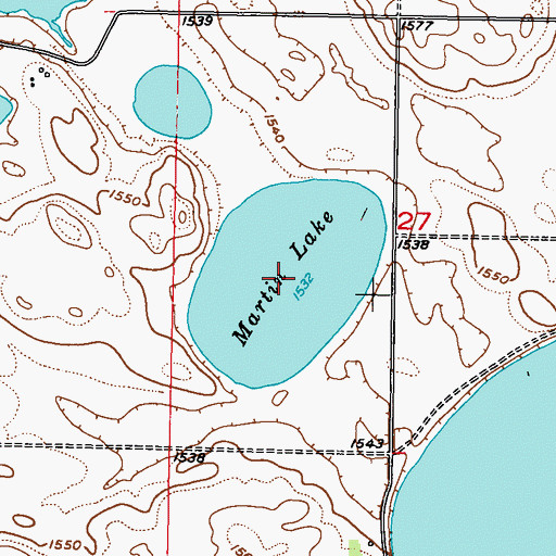 Topographic Map of Martin Lake, ND