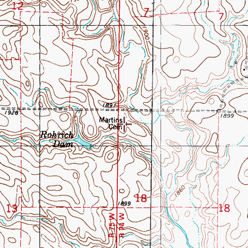 Topographic Map of Martins Cemetery, ND