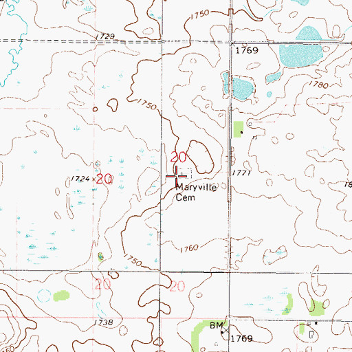 Topographic Map of Saint Marys Maryville Cemetery, ND