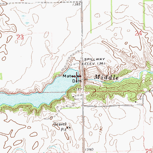 Topographic Map of Matecjek Dam, ND