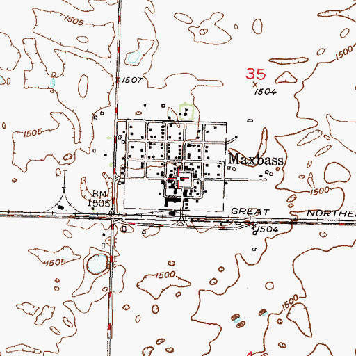 Topographic Map of Maxbass, ND