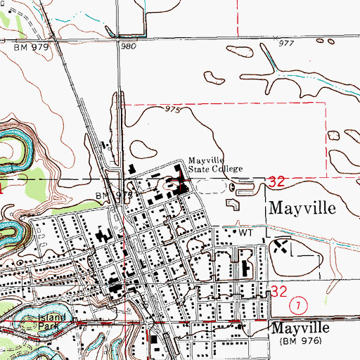 Topographic Map of Mayville State College, ND