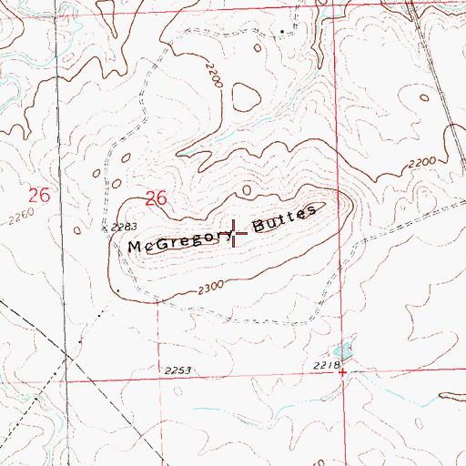 Topographic Map of McGregory Buttes, ND