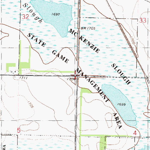 Topographic Map of McKenzie Slough State Game Management Area, ND