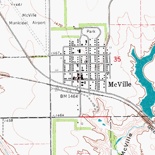 Topographic Map of McVille, ND