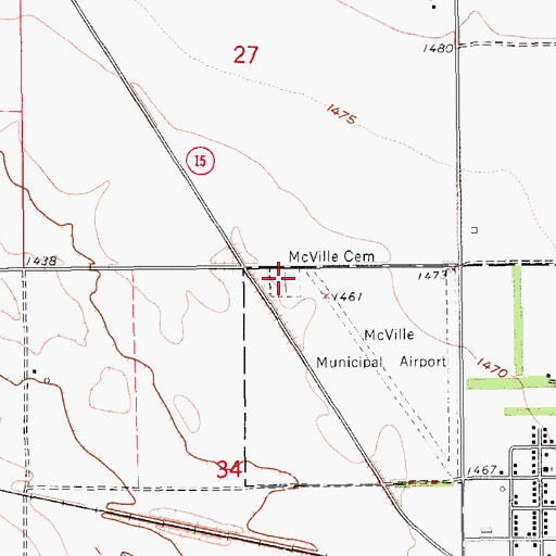 Topographic Map of McVille Cemetery, ND