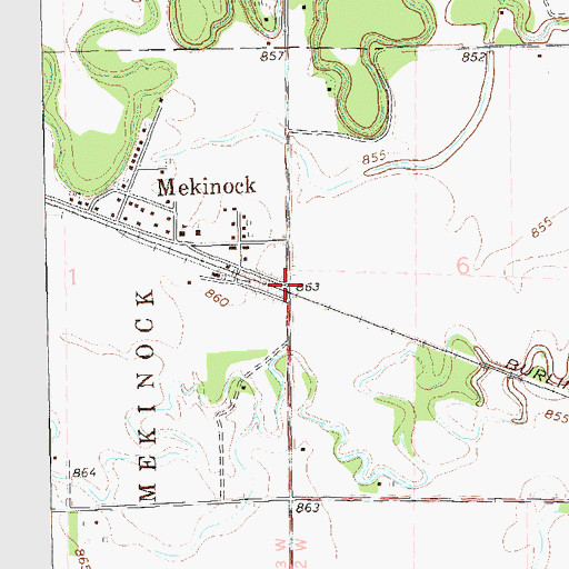 Topographic Map of Mekinock, ND