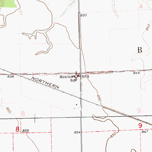 Topographic Map of Mekinock School, ND