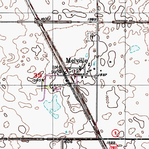 Topographic Map of Melville, ND