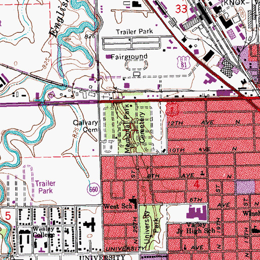 Topographic Map of Memorial Park North Cemetery, ND