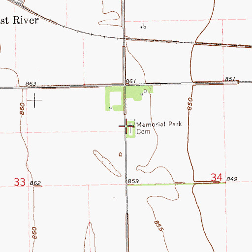 Topographic Map of Memorial Park Cemetery, ND