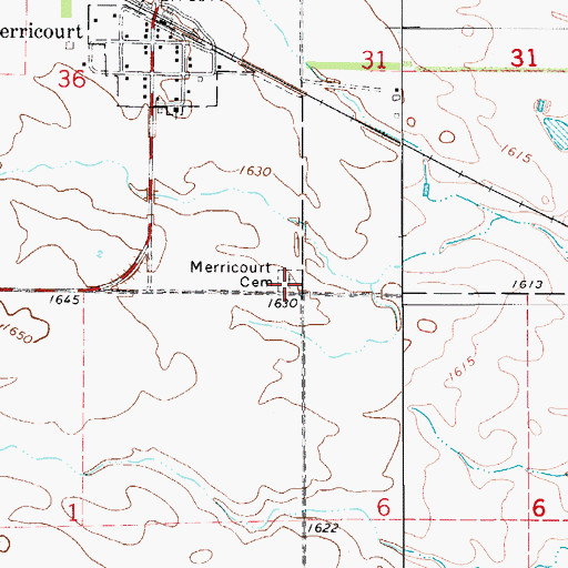 Topographic Map of Merricourt Cemetery, ND